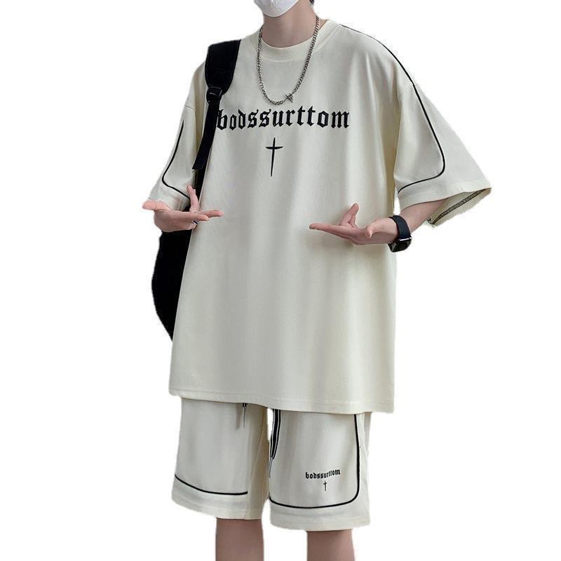 メンズ ウェア セットアップ 半袖 ニット トップス ショートパンツ スポーティ カジュアル ルームウェア 部屋着 ポリエステル 春夏 ベージュ ブラック ホワ...