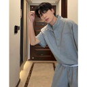 ポロシャツ メンズ 半袖 ヘンリーネック セットアップ 韓国系 灰色 グレー 黒色 ブラック 白色 白灰色 35歳以上 紳士 夏