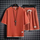 メンズ 運動着 セットアップ 半袖 Tシャツ 短パン ハーフパンツ スポーティ カジュアル ルームウェア 部屋着 薄手 ポリエステル ホワイト ブラック ネイビ...