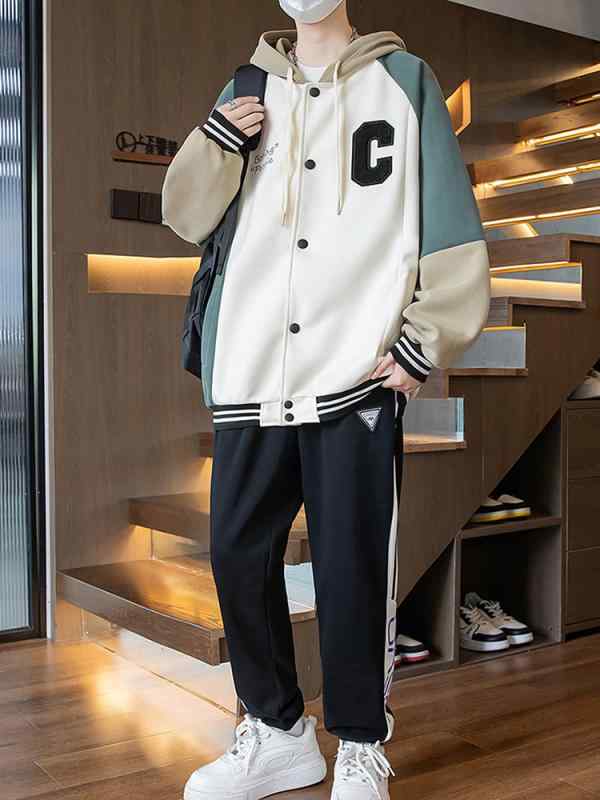 野球 服 メンズ 秋物 上下セット トレンド ファッション スタジャン ブルゾン 綿 スポーツウェア カジュアル スポーティ 男性用 M L XL XXL XX...