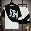 セットアップ メンズ 上下セット 半袖 Tシャツ ショートパンツ ポリエステル混紡 夏 スポーティー カジュアル ブラック カーキ ホワイト