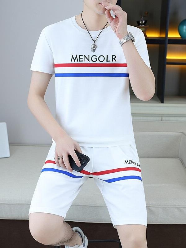 メンズ 半袖短パン セットアップ 薄手 夏 男性用 部屋着 ルームウェア スポーティ カジュアルスタイル トップス ボトムス 綿混紡 ブラック ホワイト系