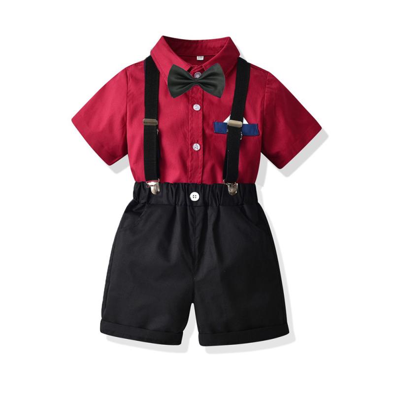 Other - シャツ キッズ 男の子 半袖 ワインレッド コットン フォーマル セットアップ 短パン 礼服 発表会 結婚式 誕生日 春夏