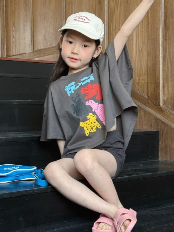子供服 半袖トップス ショートパンツ 2点セット 女の子 薄手 夏服 カットソー 短パン 上下セット かわいい ガールズ グレー系