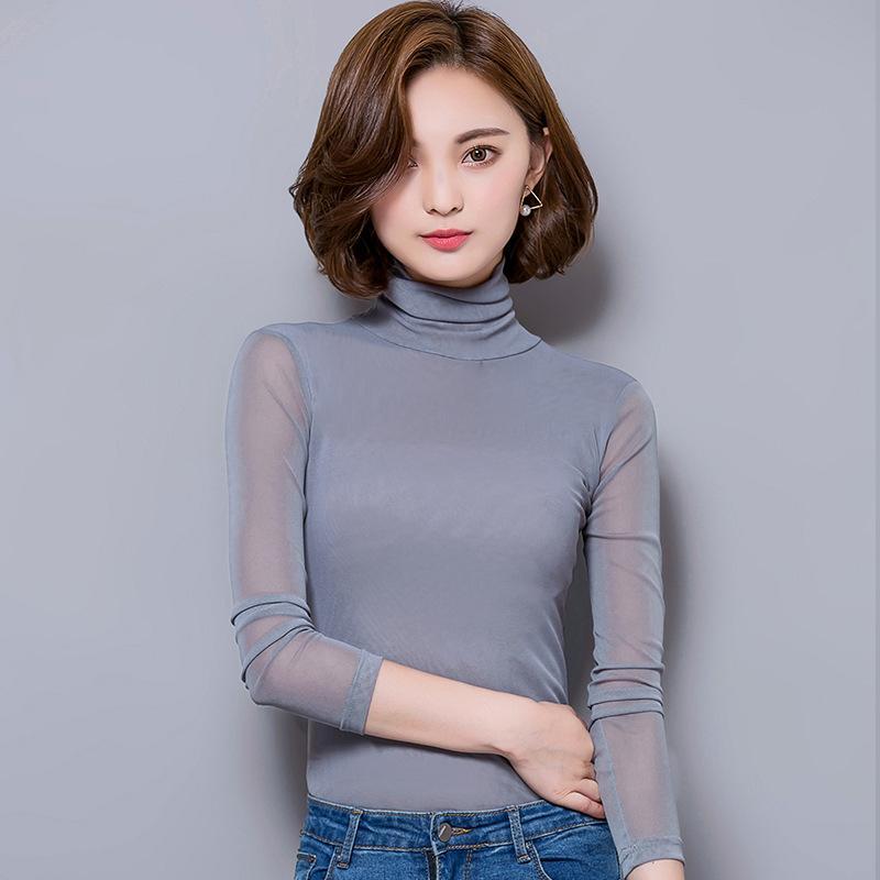 Tシャツ レディース 長袖 高襟 トップス カットソー チュール 春秋 黒 白 グレー ピンク系 ブルー スリムフィット インナー 通勤 きれいめ 上品 エレガント