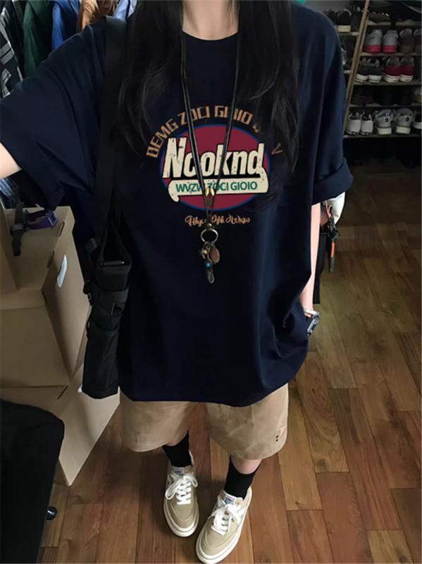 Tシャツ レディース 大きいサイズ 半袖 コットン アニメ風プリント ゆったり ラウンドネック チュニック丈 トップス 紺 花柄 グレー 白 黒 ベージュ