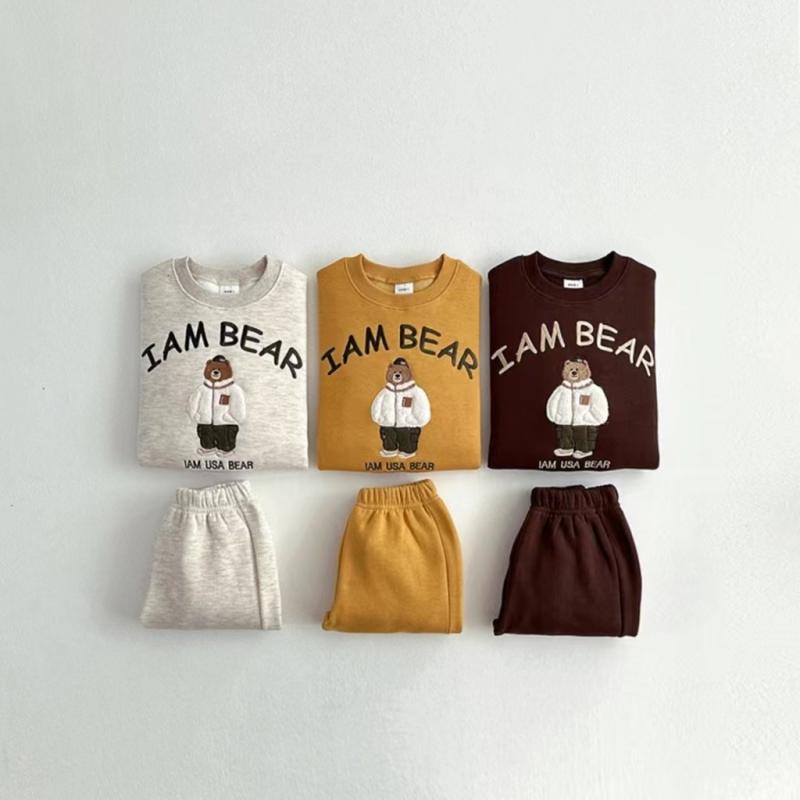 キッズ パンツ セットアップ 長袖トップス 長ズボン 上下セット 幼児 ベビー服 子供服 裏起毛 クマ柄 アニマル柄 かわいい 韓国風 秋冬 綿100% 73CM 80cm 90cm 100cm 110cm 120cm イエロー ブラウン ベージュ