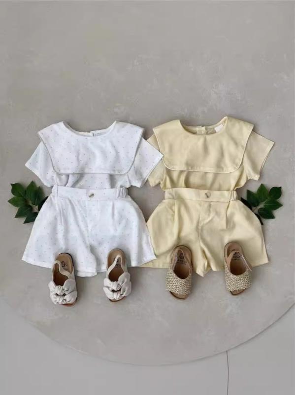 Other - 子供用セットアップ ベビー服 女の子 半袖 短パン 上下 2点セット 薄手 夏 綿100% 幼児 かわいい 韓国風 73CM 80cm 90cm 100cm 白 杏色
