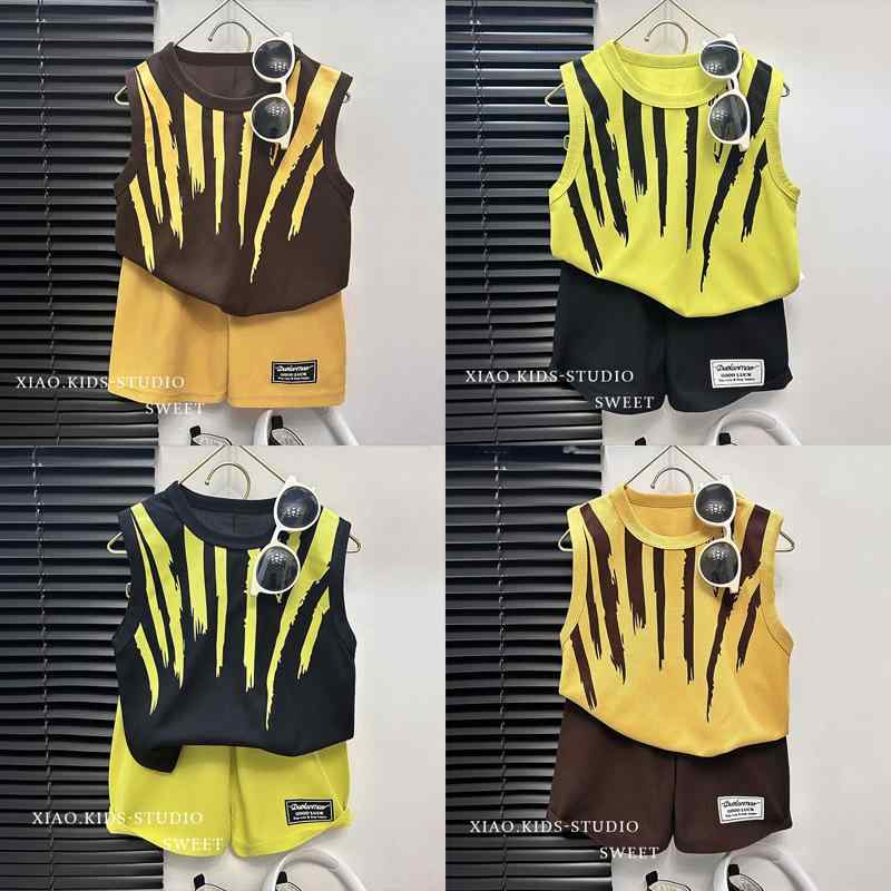 子供用タンクトップ 短パン 上下セット ベビー服 半袖 ハーフパンツ 2点セット 薄手 夏服 韓国風 無地 普段着 部屋着 男の子 女の子 80 90 100 110 120 130