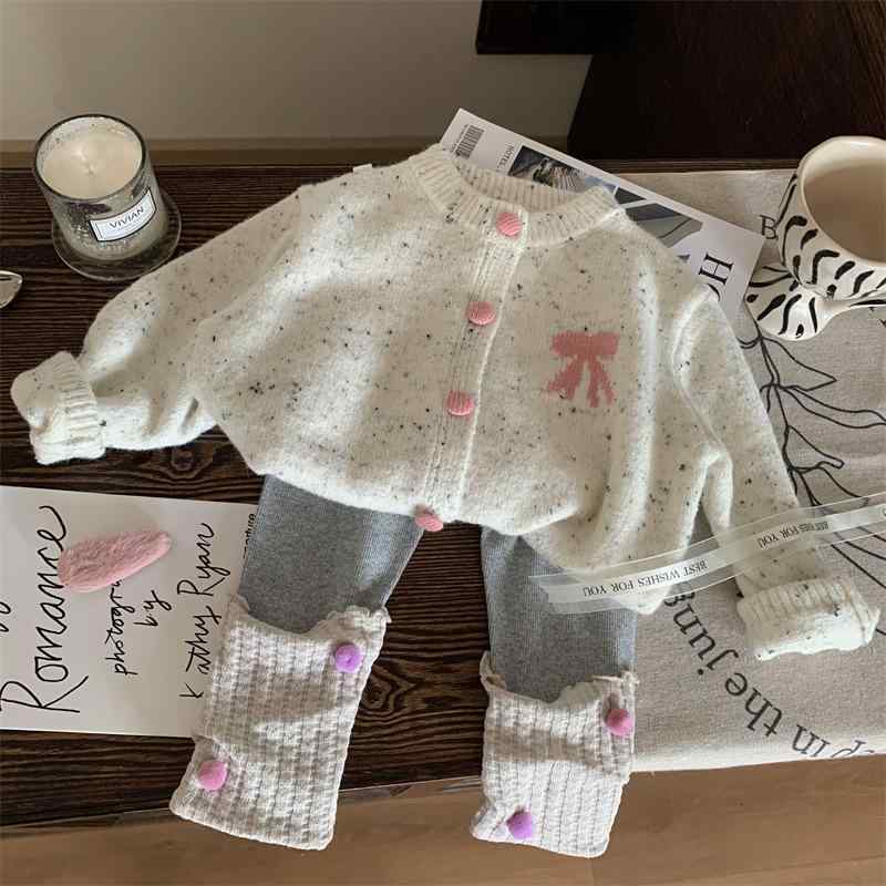 子供服 女の子 ニット カーディガン & レギンス 2点セット 80cm~150cm 秋冬 綿 柔らかい 無地 伸縮性 普段着