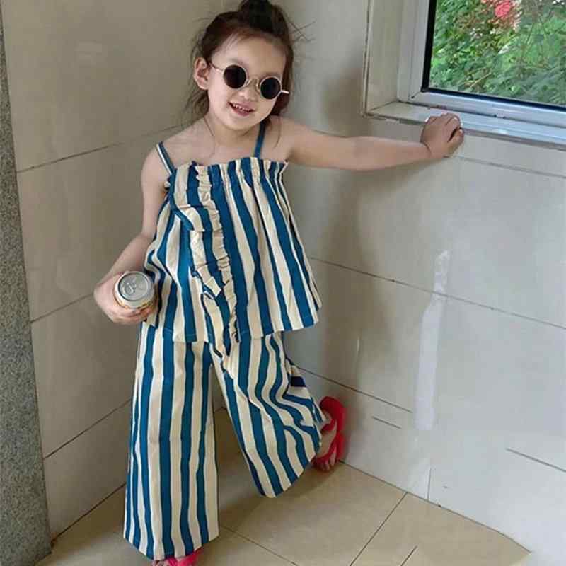 子供用セットアップ ストライプ柄キャミソール トップス 九分丈パンツ 2点セット 女の子 夏物 子供服 かわいい ガールズ カジュアル 普段着
