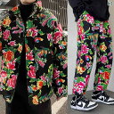 セットアップ メンズ 男性用 大判花柄 中綿入り 上下セット 冬服 防寒 部屋着 ルームウェア カジュアル