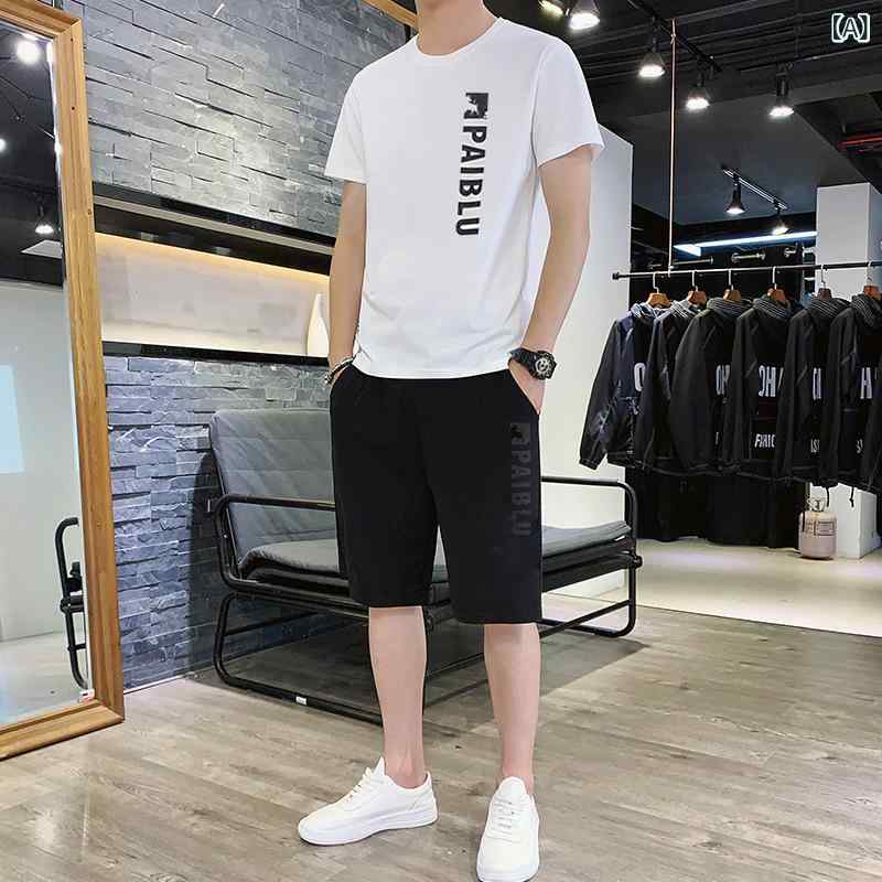 メンズ スポーツウェア セットアップ 夏用 Tシャツ 短パン 接触冷感 ハーフパンツ 部屋着 ルームウェア 男性用 普段使い トレーニングウェア 大きいサイズ 伸縮性 2