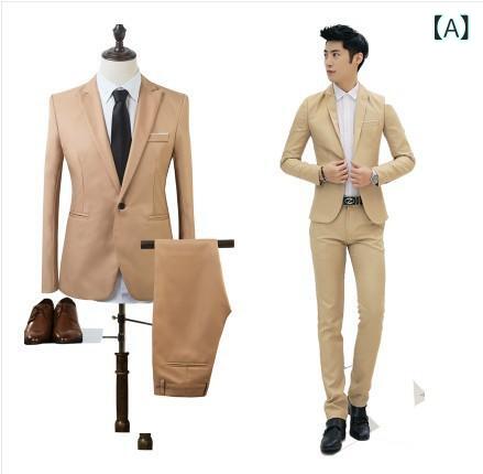 スーツ メンズ 男性用 スリムタイプ コットン混紡 春秋 上下セット フォーマル 日常 普段使い 韓国ファッション