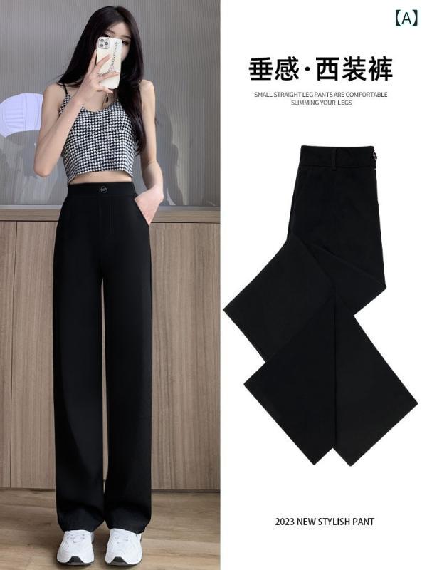 Other - パンツ レディース 接触冷感 ワイドレッグパンツ ストレートパンツ ポリエステル 高身長 小柄 ブラック 高見え 伸縮性