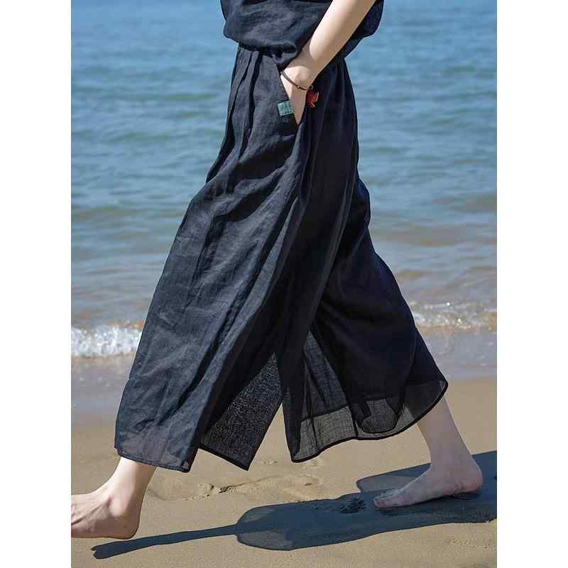 スカート レディース 苎麻 リネン イージーパンツ ワイドパンツ 薄手 接触冷感 9分...