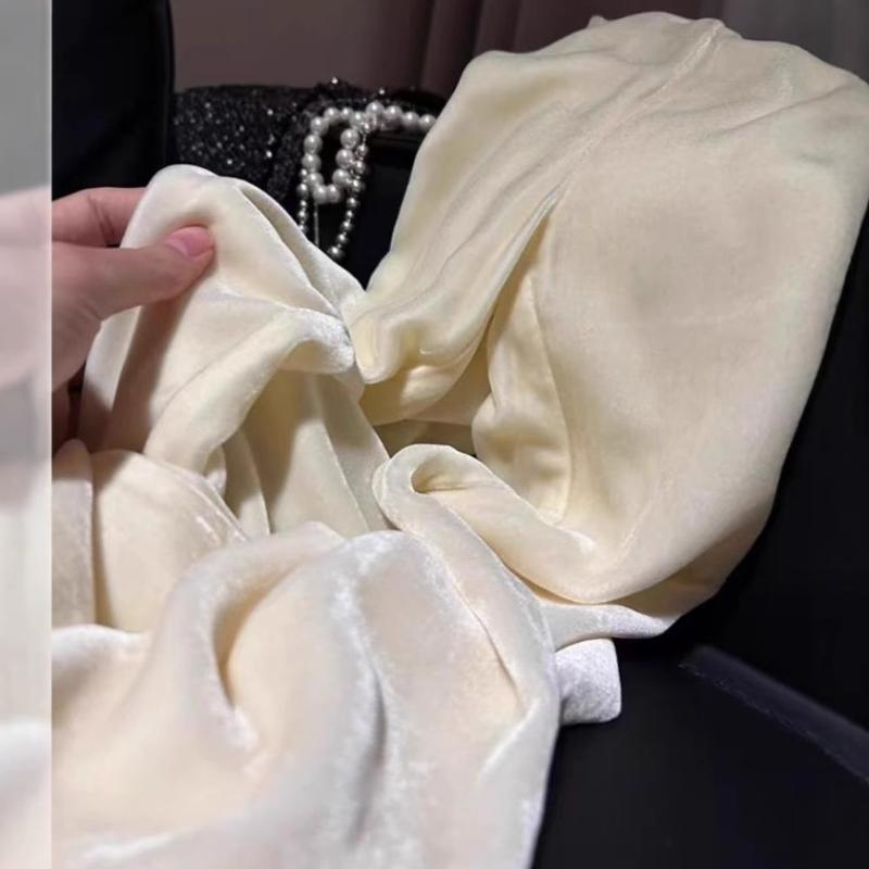 パンツ レディース 新中国スタイル 真絲 ベルベット 快適 通気性 シルク ワイドレッグパンツ 高見え S M L XL 米白色