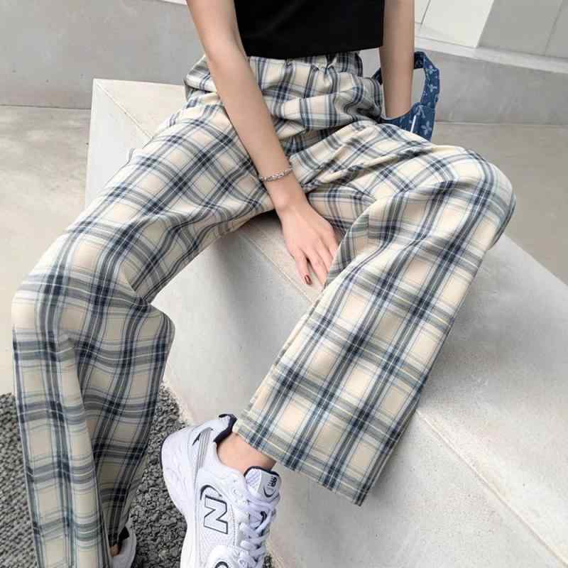 パンツ レディース ズボン チェック柄 ワイドレッグパンツ ストレート 高見え 高身長 ローライズ 伸縮性 ポリエステル ゆったり カジュアル ルーズ 薄手 春夏秋冬