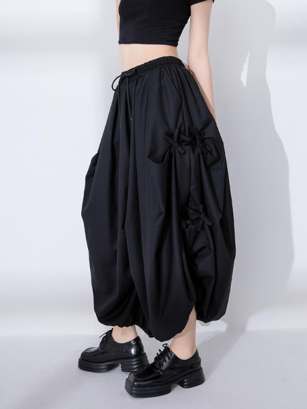 Rakuten - パンツ レディース 山本耀司風 TR素材 ワイドレッグパンツ ギャザー入り ルーズフィットパンツ ブラック 日韓スタイル カジュアル 個性派
