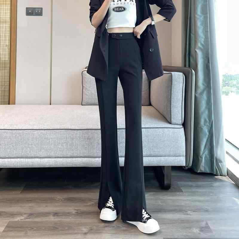 パンツ レディース 黒色 ブラック 通勤 オフィス カジュアル スラックス 小柄 高身長 ハイウエスト 美脚 脚長 スリット入り テーパード ポリエステル 秋