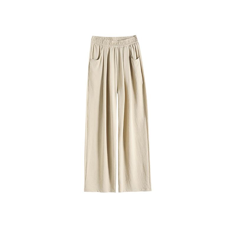 パンツ レディース ポリエステル 涼しい ワイドレッグパンツ リラックスパンツ 春夏 高腰 薄手 オリーブグリーン ピンク系 チャコール ブラック ダークグレー 杏色