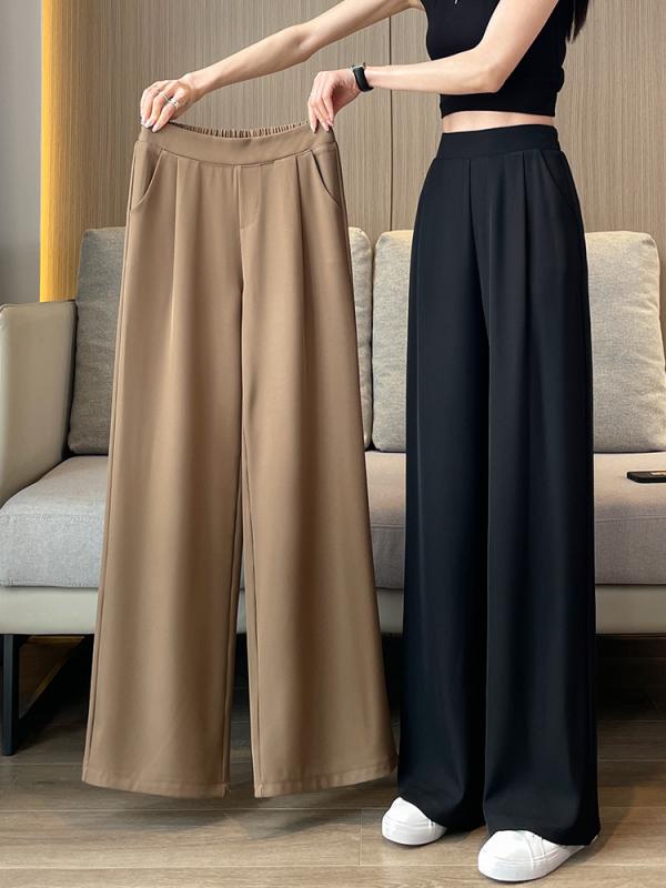 パンツ レディース 高身長 ワイドレッグパンツ ポリエステル 無地 春夏秋冬 薄手 ゆったり ストレートパンツ 高見え オフィス カジュアル 通勤 ブラック カーキ ブルーグレー