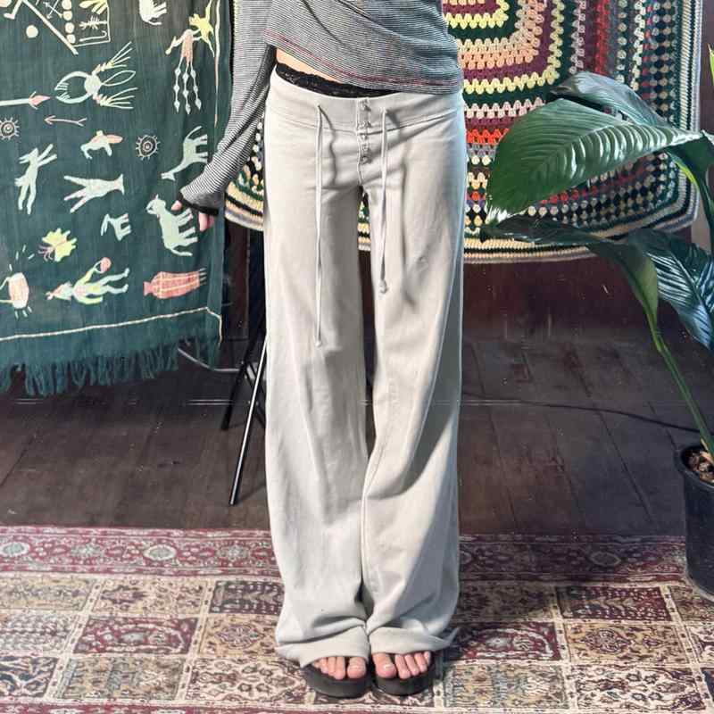 パンツ レディース 接触冷感 低腰 リラックス ストレート ニットパンツ イージーパンツ ルームウェア 普段使い グレー 伸縮性