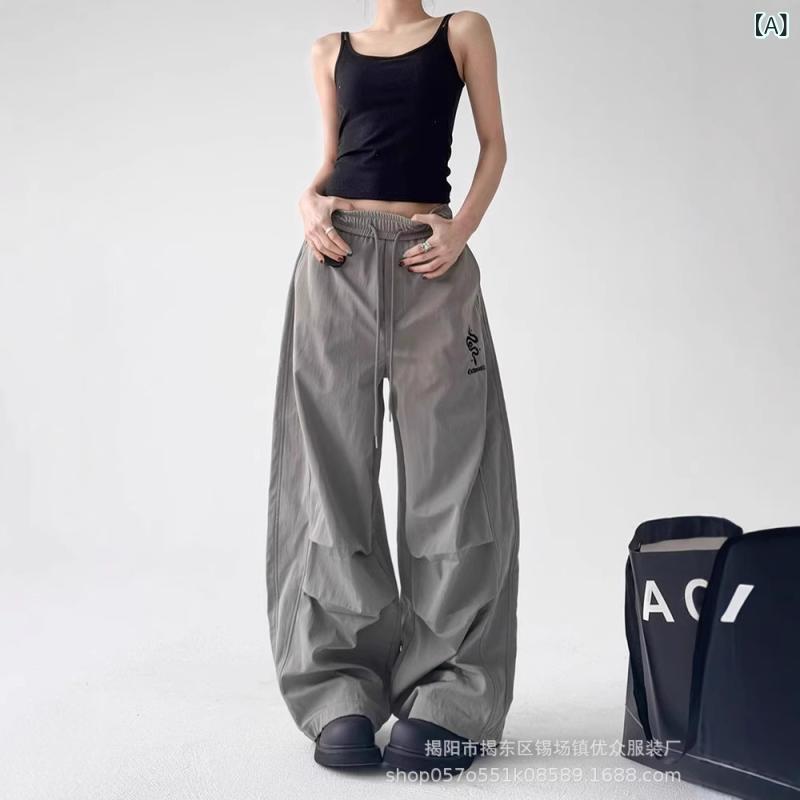 パンツ レディース 速乾性 ポリエステル ワイドレッグ ワークパンツ ストリート カジュアル 薄手 スポーツ 灰色 黒色