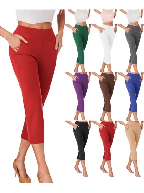 パンツ レディース ヨガパンツ ニット七分丈パンツ 高腰 腹押さえ ポリエステル 伸縮性 スキニー 赤 黒..