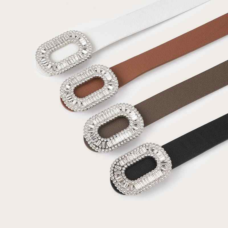 ベルト レディース レザー 細ベルト 韓国 ファッション ラインストーン スクエアバックル ジーンズ 普段使い 通勤 エレガント ブラック ホワイト ブラウン コーヒー 幅3cm