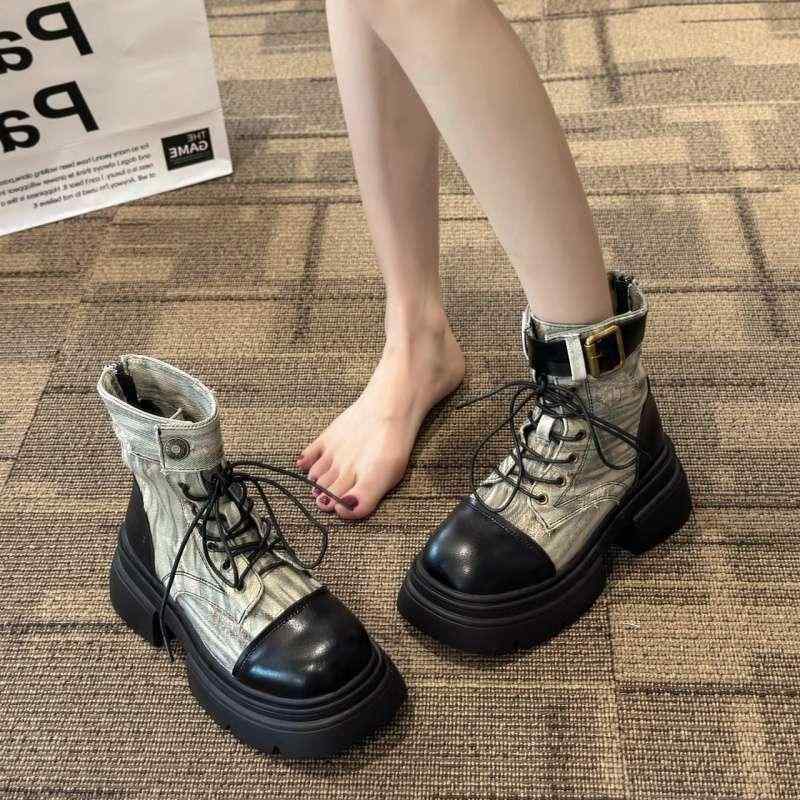 ブーツ レディース 厚底 デニム ショートブーツ エンジニアブーツ 通気性 浅青色 22.5cm 23cm 23.5cm 24cm 24.5cm 25cm