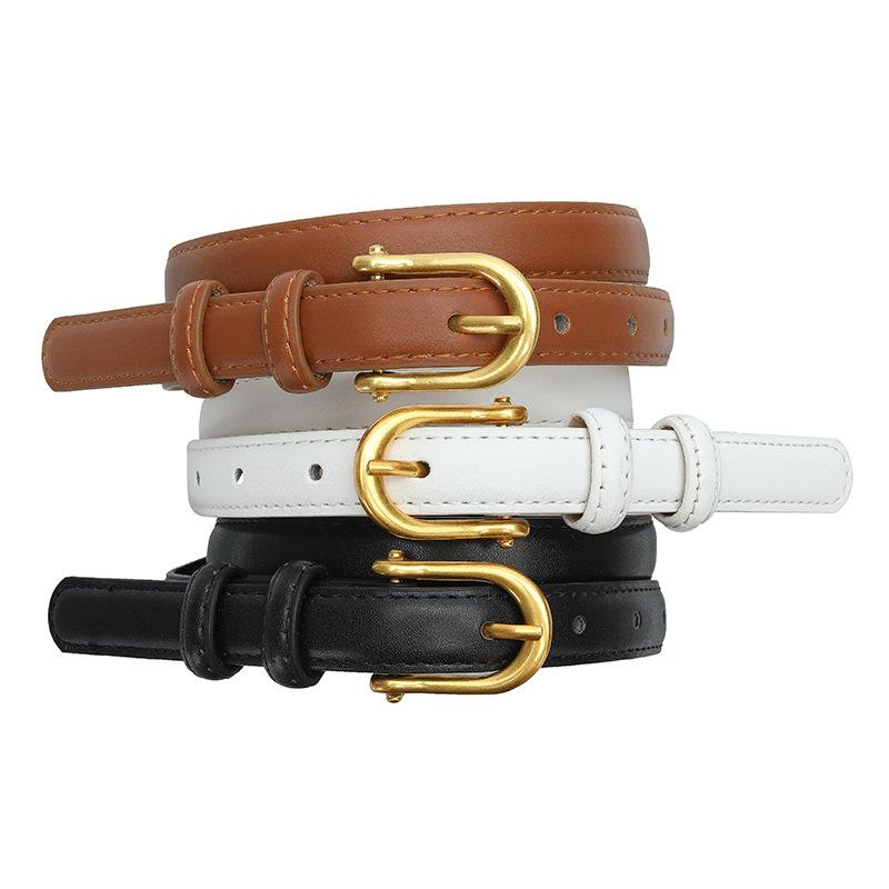 ベルト レディース 細ベルト PUレザー 合金バックル デニム ジーンズ ワンピース スラックス スカート 普段使い お洒落 かわいい ブラック キャメル ベージュ ホワイト