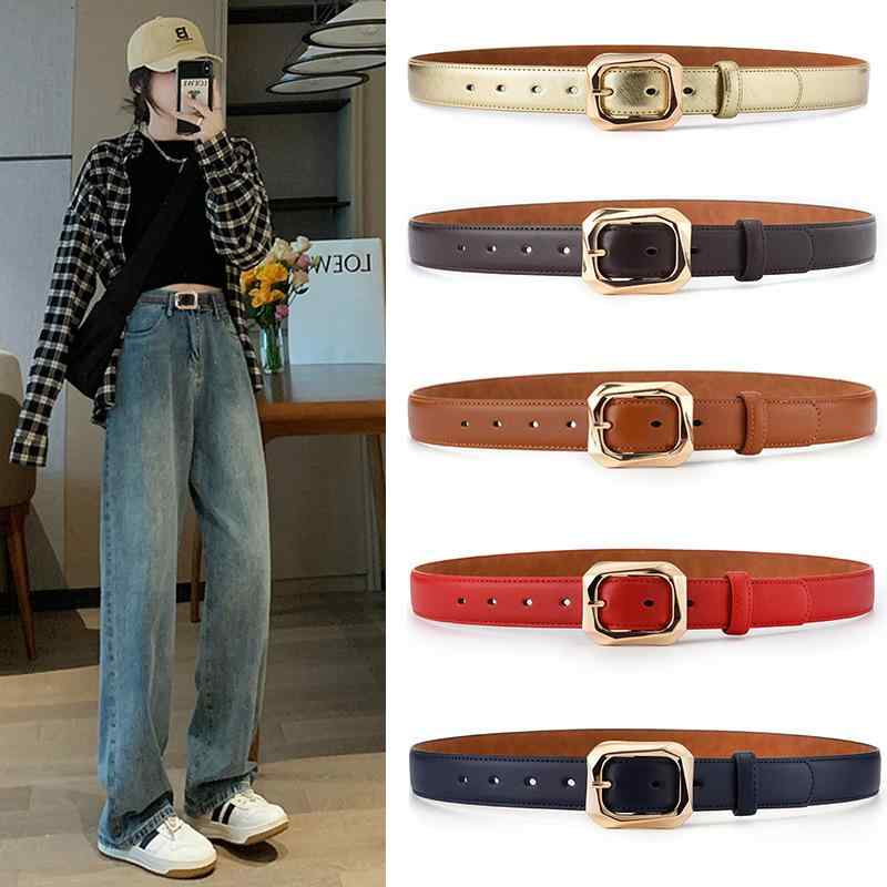 ベルト レディース 女性用 レザーベルト 韓国 ファッション カジュアル デニム ジーンズ 普段使い 通勤 PUレザー 合金 赤色 カーキ色 黒色 白色 ゴールド コーヒー色 青色