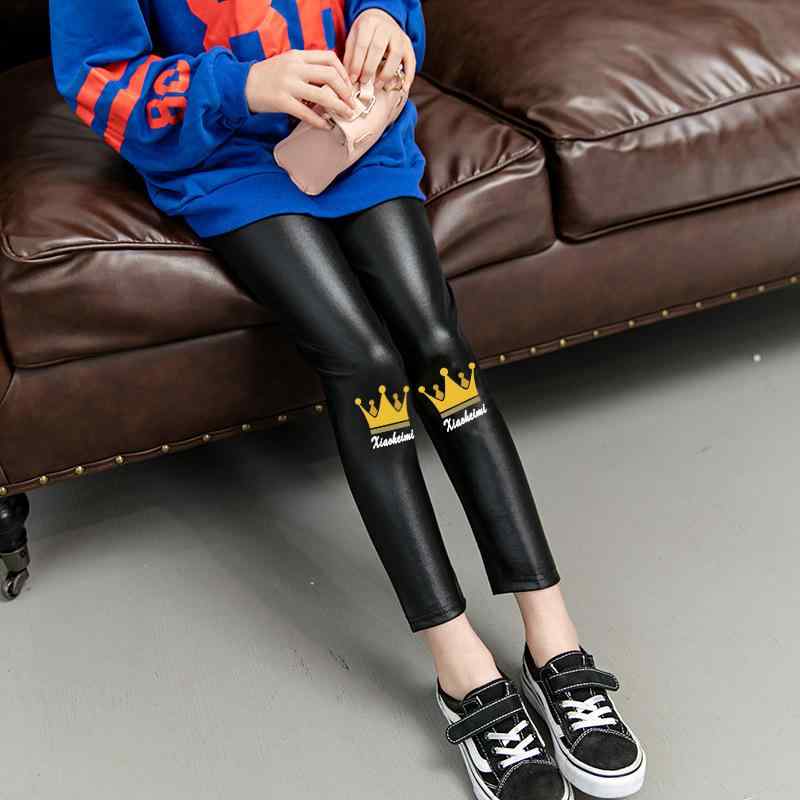 子供服 パンツ 女の子 レザーパンツ スキニーパンツ レギンス 9分丈 春秋 PUレザー 伸縮性 かわいい 黒(x3)