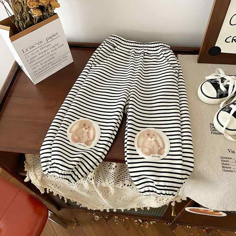 キッズ パンツ 秋冬 女児 裏起毛 ズボン 子供 3歳 4歳 5歳 6歳 7歳 8歳 100cm 110cm 120cm 130cm 暖かい ポリエステル 混紡 黒 ストライプ かわいい