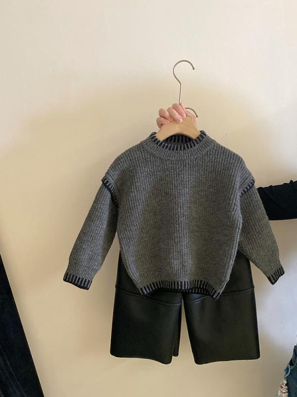 ニット セーター & 皮パンツ キッズ 女の子 韓国風 セットアップ 子供服 長袖 秋冬 暖か 裏起毛 90 100 110 120 130 140 150cm