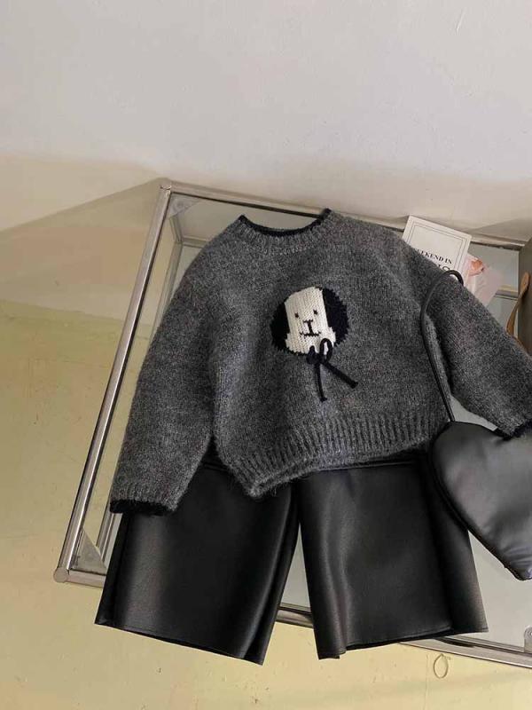 子供用ニットセーター & レザー風パンツ セットアップ 秋冬 女の子 かわいい カートゥーン 裏起毛 暖かい 長袖 長ズボン 上下セット 90cm 100cm 110cm 120cm 130cm 140cm 150cm