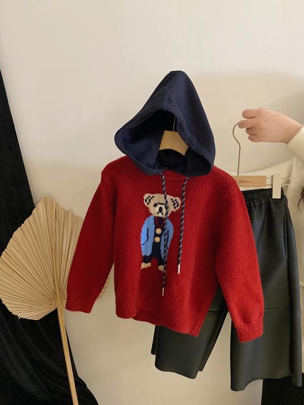 Other - 子供用セットアップ 秋冬 女児 ニット フェイクレイヤード 小熊 トレーナー 裏起毛 レザー風パンツ キッズ ウェア
