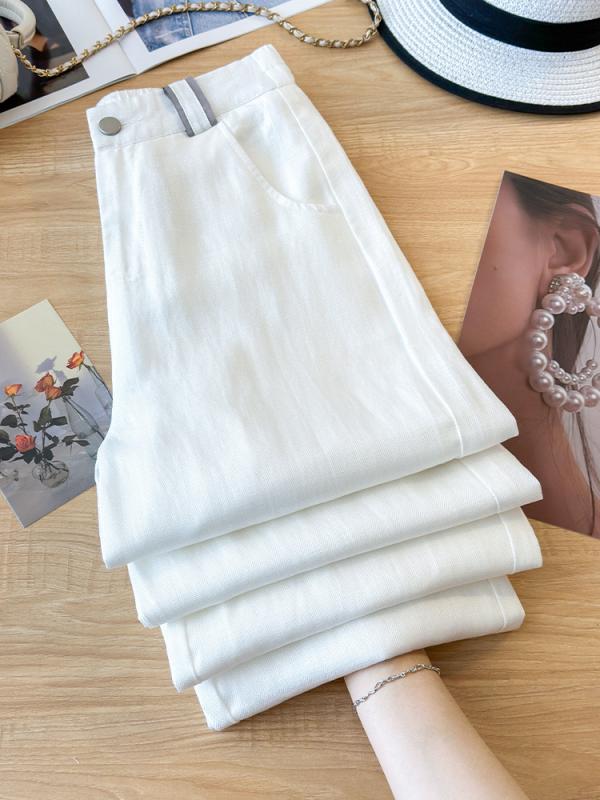 Miscellaneous Goods, Small Goods - 麻混紡ワイドレッグパンツ レディース 春夏 高見え ハイウエスト 紫外線対策 ストレート 快適 薄手 ロングパンツ 白 黒 ゆったり リラックス カジュアル