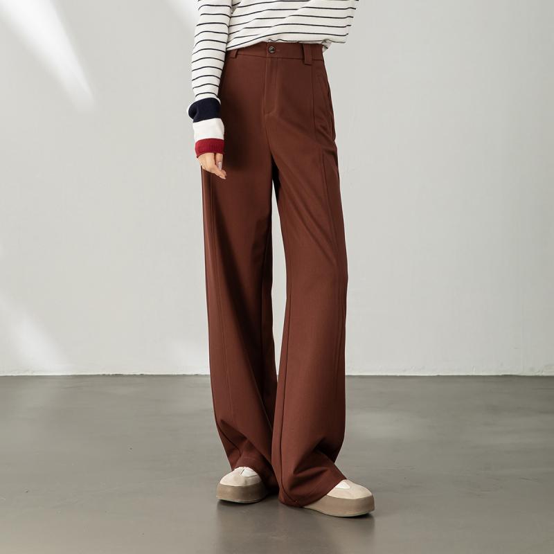 パンツ レディース ストレートパンツ 高見え ワイドレッグパンツ ウール混紡 きれいめ オフィス カジュアル 高身長 25年 秋 高腰 ゆったり 楽ちん 体型カバー 脚長効果 ワインレッド