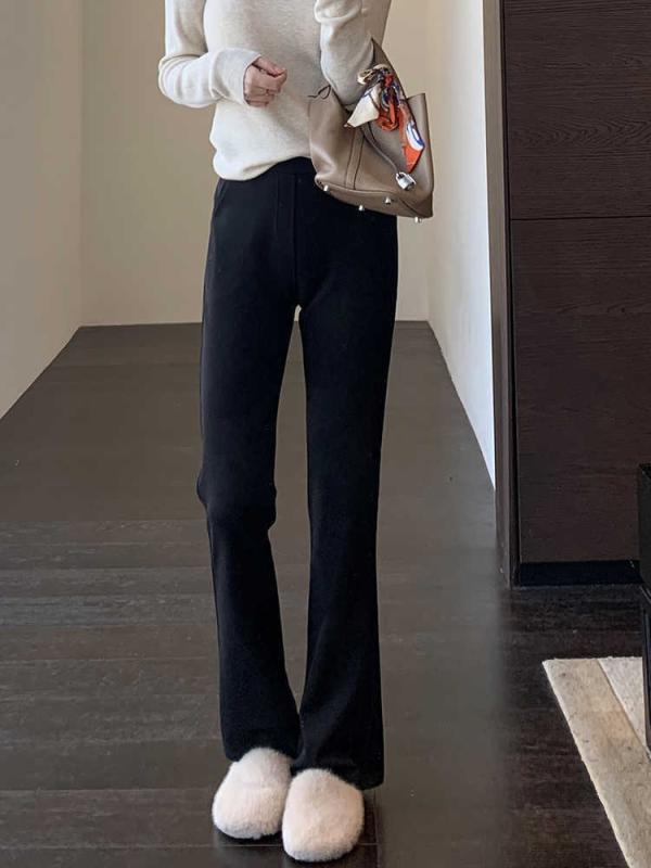 パンツ レディース 春夏 涼感 快適 高腰 美脚 微フレアパンツ 黒 S M L XL リラックス 普段使い