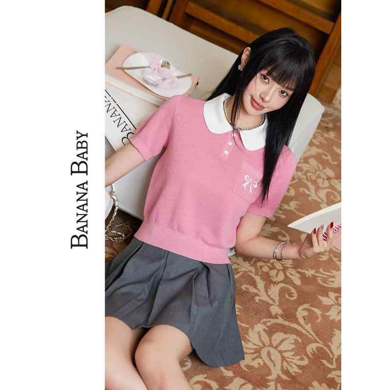 ニット レディース 春夏 半袖 薄手 サマーニット トップス プルオーバー ドッキング 配色 おしゃれ かわいい ブラック ホワイト ピンク系