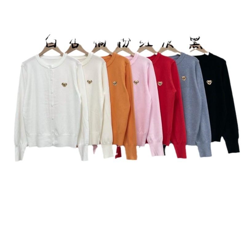 ニット・セーター レディース 韓国風 クマ刺繍 長袖 カーディガン ゆったり トップス 白 グレー 黒 ピ..