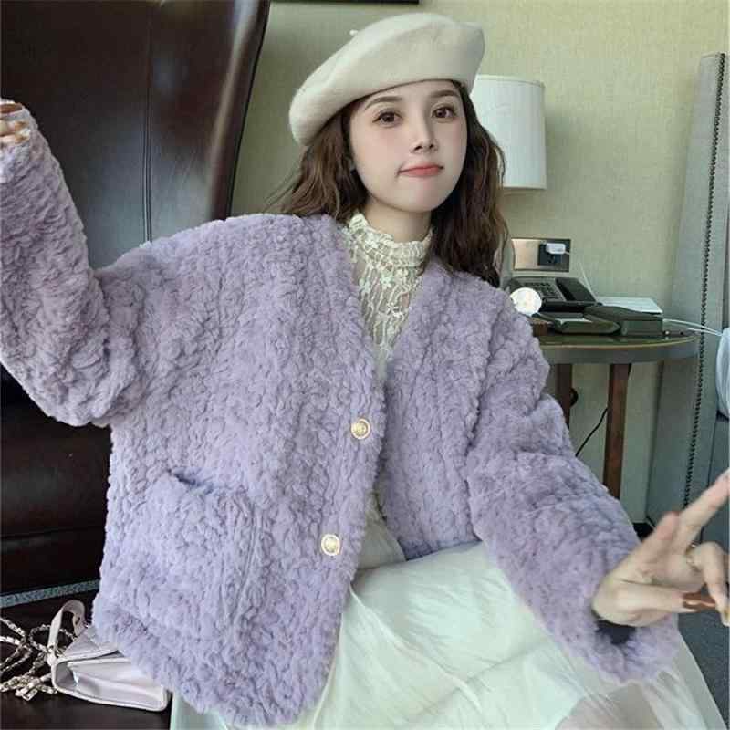 コート レディース 秋冬 Vネック ゆったり ショート丈 長袖 アウター ジャケット ブルゾン かわいい 暖かい ふわふわ モコモコ 緑 紫
