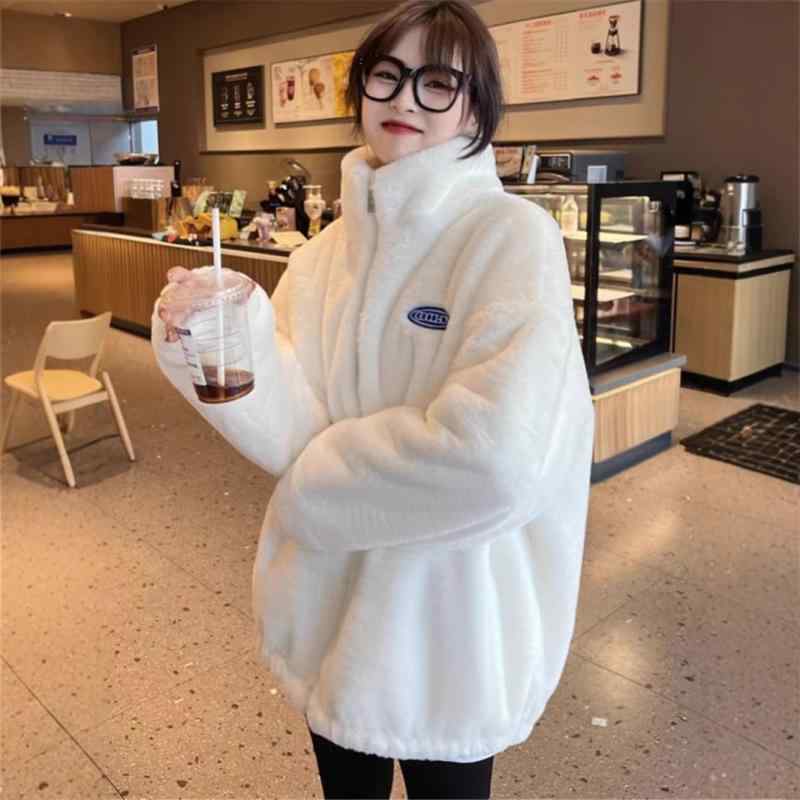 コート レディース ボア ジャケット 秋冬 アウター ふわふわ 暖か ポリエステル ゆったり 長袖 無地 立襟 ホワイト ピンク系 ベージュ