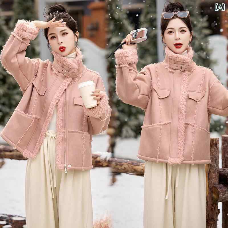 コート レディース 毛織 アウター 秋冬 フェイクファー 切り替え 厚手 裏起毛 ファッション 暖かい ピンク系 カーキ色 レッド 通勤