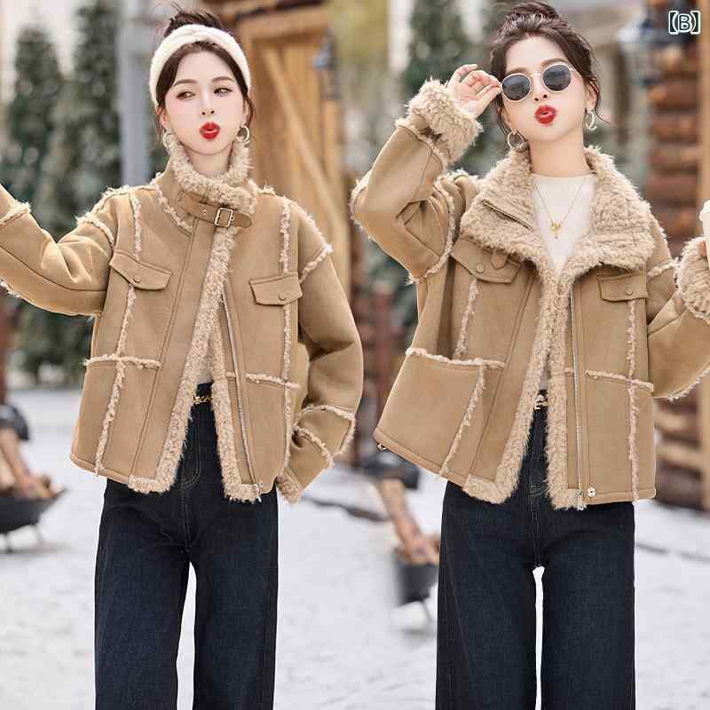 コート レディース 毛織 アウター 秋冬 フェイクファー 切り替え 厚手 裏起毛 ファッション 暖かい ピンク系 カーキ色 レッド 通勤