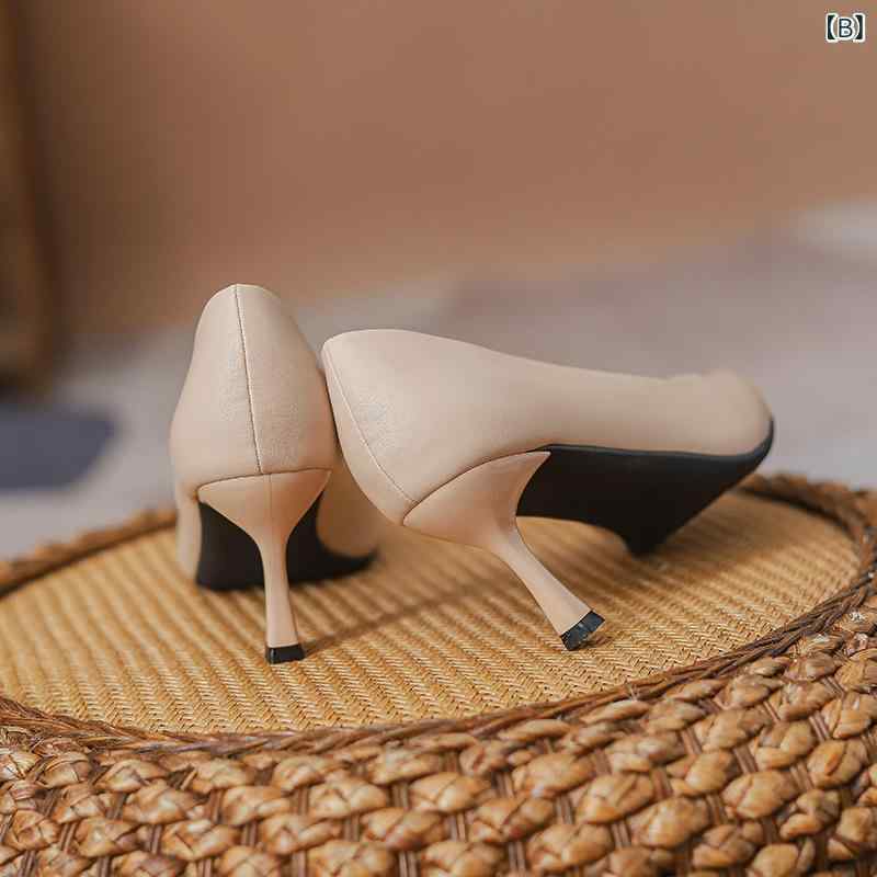 高跟パンプス レディース ポインテッドトゥ スティレットヒール 5cm 7cm 9cm ヌードカラー ベージュ アイボリー ブラック 無地 超繊維 合成皮革 婦人靴 仕事用 オフィス フォーマル 春夏秋冬