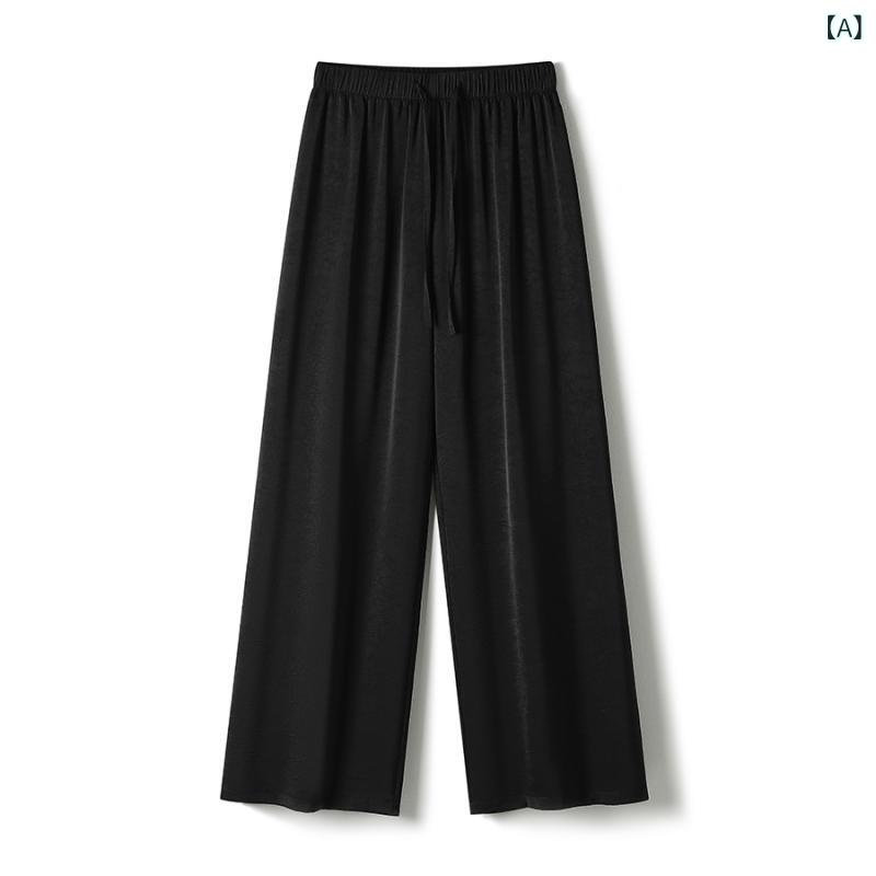 レディース 直筒パンツ 接触冷感 薄手 涤纶 黒 桃粉 卡其 簡約風 日韓スタイル 中腰 長丈 ポケット 付き 爽滑 生地 アイスシルク 加工 休闲 スタイル 基本 デザイン 女性用 显瘦 シルエット 春季 モデル