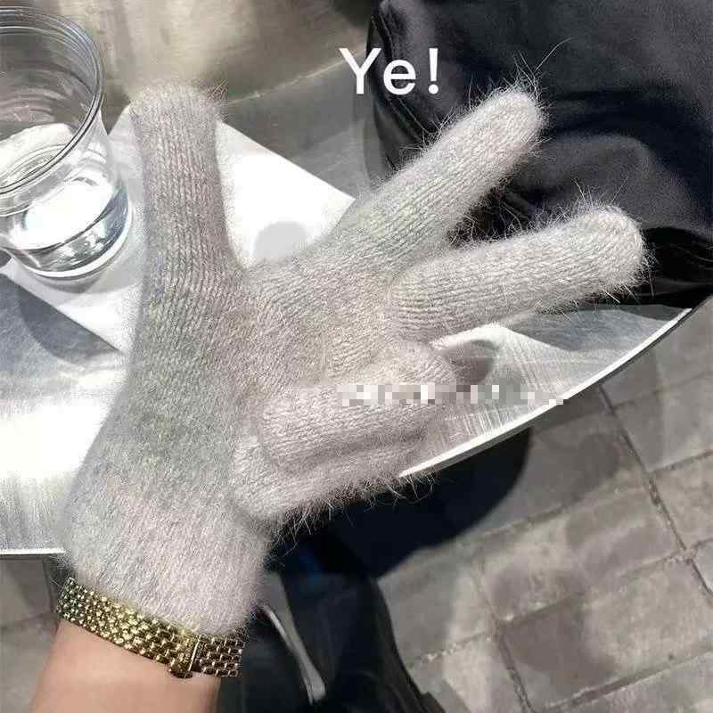 手袋 レディース 秋冬 防寒 グローブ ニット 暖かい ウサギ毛 無地 厚手 自転車 バイク 通勤 通学 プレゼント ミルクホワイト オートミール ブラック ダークグレー ライトグレー ピンク レッド ブルー